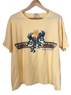 Vintage y2k Souvenir T-shirt Arizona Top Yellow Kokopelli Petroglyph Graphic Med